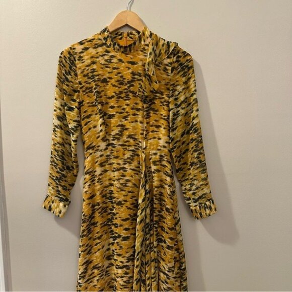 Whistles Ines Ikat Animal Print Long Sleeve Midi Dress Size 0 NWOT Autumncore - Picture 6 of 16